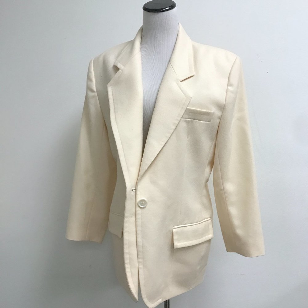 Perry Ellis Portfolio off white wool blazer jacket 12 Vintage big shoulders
